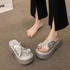 Fashion Rhinestone Cover Toe with Skirt Sandals 2025 New Korean Version Fairy Wind Thick Sole Heightening Beach Cool Slippers Woman