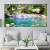 Abstract Swan Waterfall Lotus Canvas Painting Modern Landscape Posters and Prints Wall Pictures Living Room Home Decor No Frame