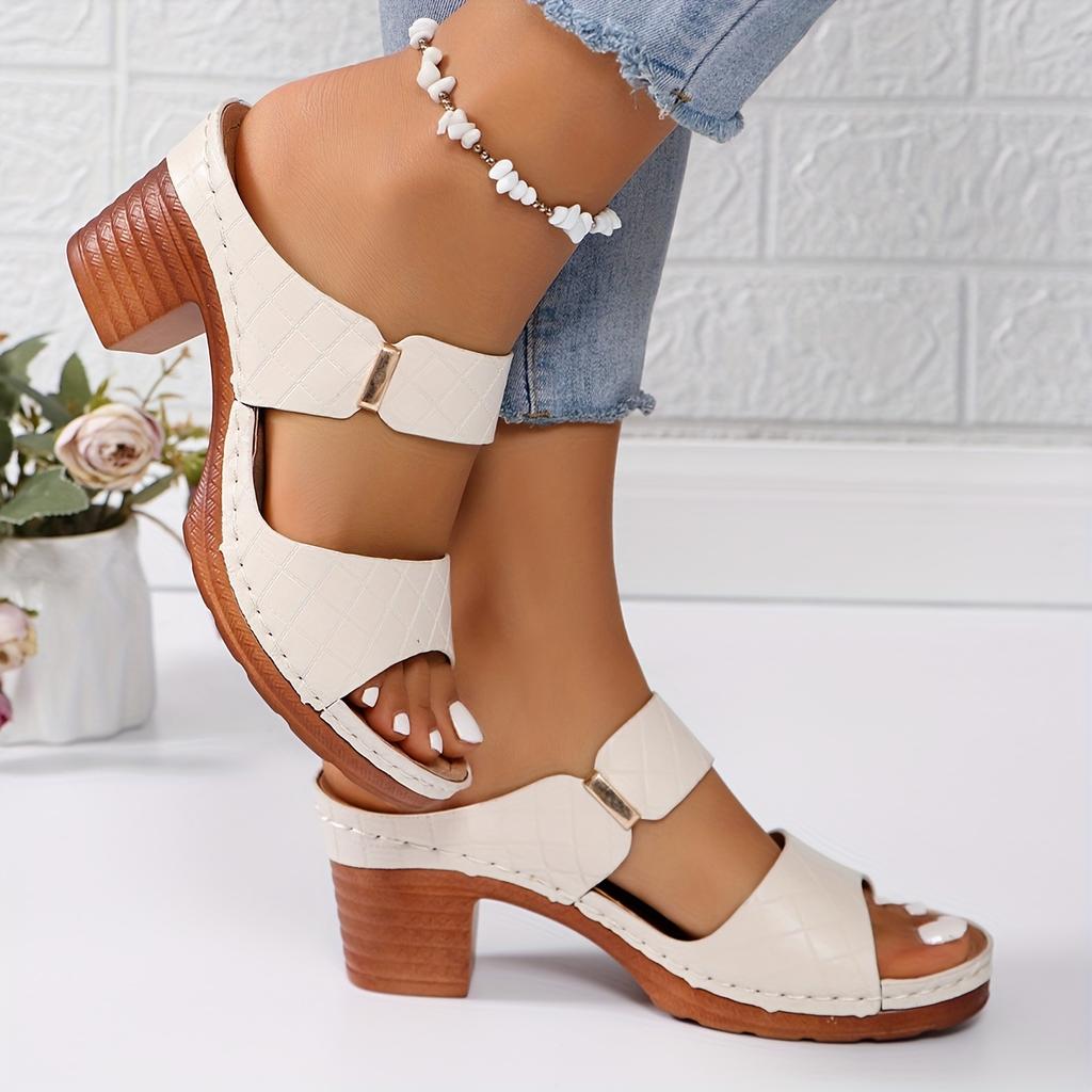 Women's Chunky Heel Sandals Solid Color Open-toe High Heels ,Women's Chunky Heel Sandals, Casual Open-toe Summer Shoes