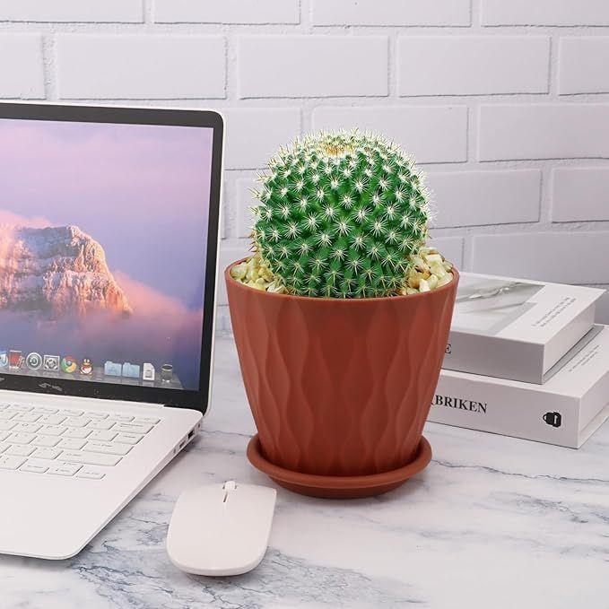 6,3-дюймовые цветочные горшки для украшения дома, комнатных растений, садоводства, пластиковые цветочные горшки для садовых растений (малиновый цвет) (Набор из 5 ГОРШКОВ)