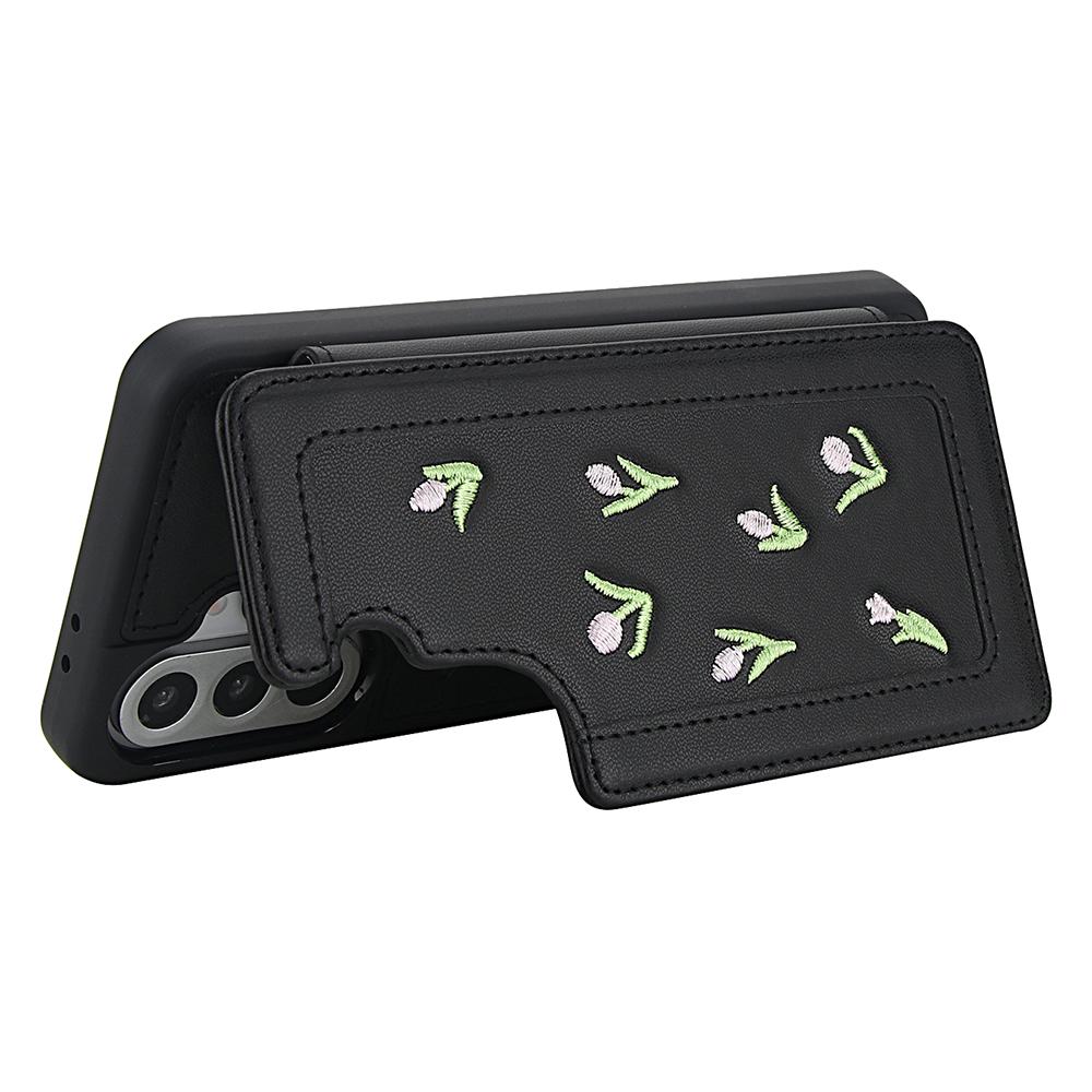 Чехол для Samsung Galaxy A55 5G, вышитые тюльпаны, ПУ кожа, держатель для карт, задняя крышка с плечевым ремнем/ремешком на запястье