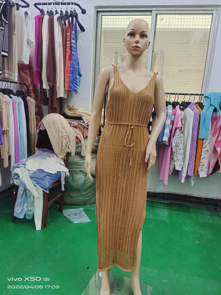 Женское однотонное трикотажное пляжное платье 2024 года