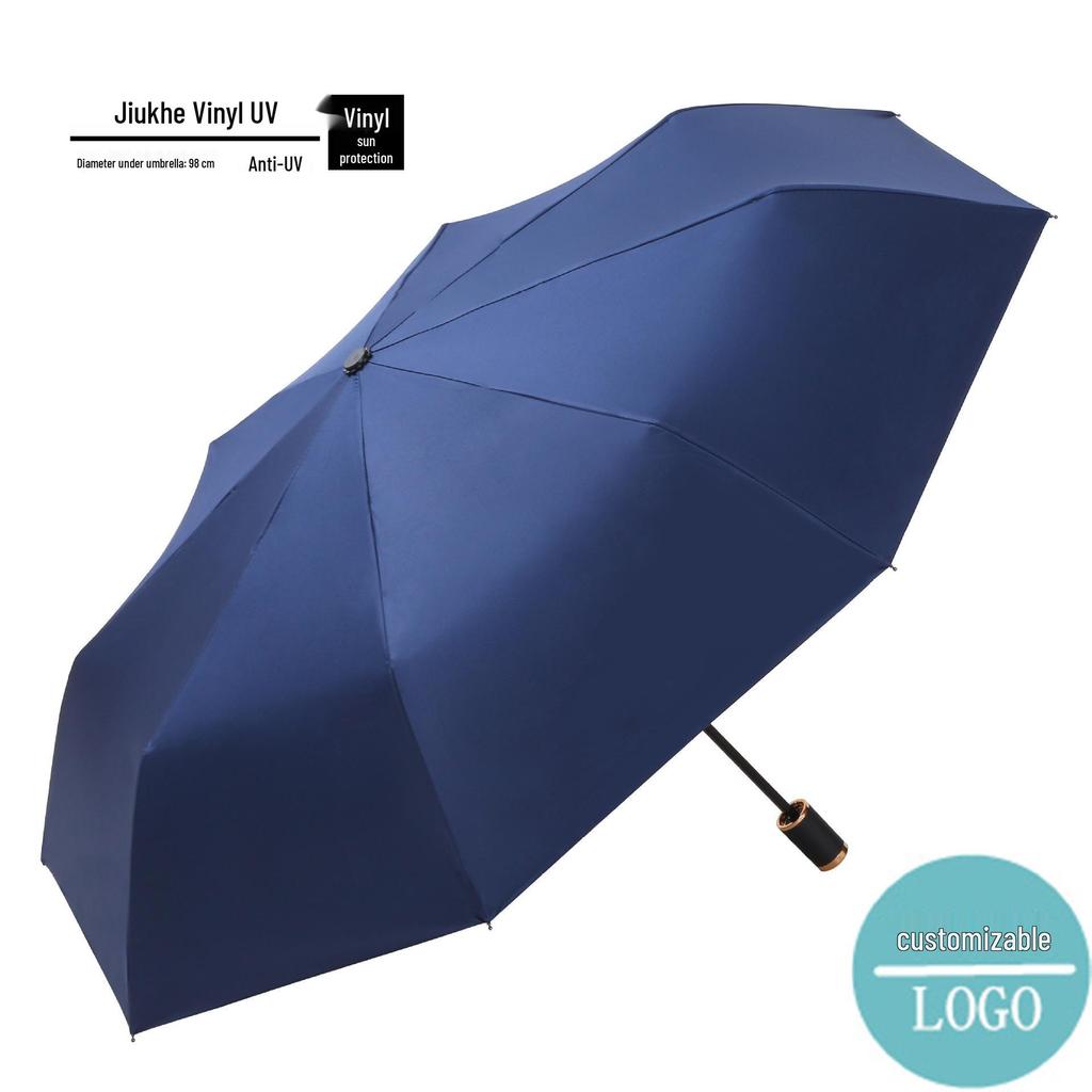 Пользовательский УФ Черный Клей Зонт от Солнца и Дождя – Женский Трехсложный Дизайн с Нанесением Логотипа.