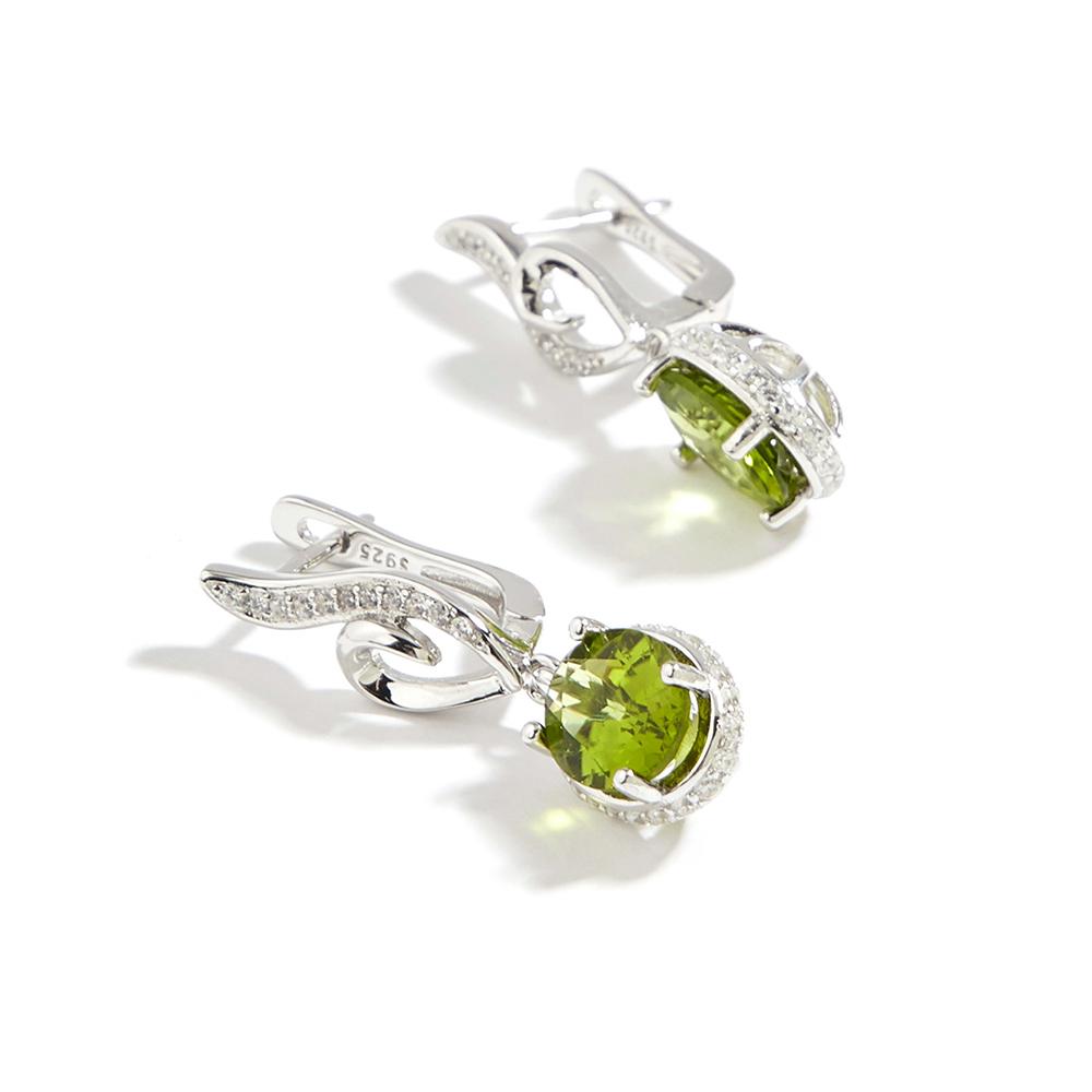 Bolaijewelry Натуральный перидот 7x9 овальный драгоценный камень висячие серебряные серьги с застежкой для женщин женские вечерние свадебные роскошные ювелирные изделия в подарок