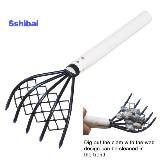 2 шт./компл., стальные грабли-моллюски с деревянной ручкой, сетчатый карман, ракушка для морепродуктов, инструмент для экскаватора, грабли-моллюски, пляжные аксессуары для зажима