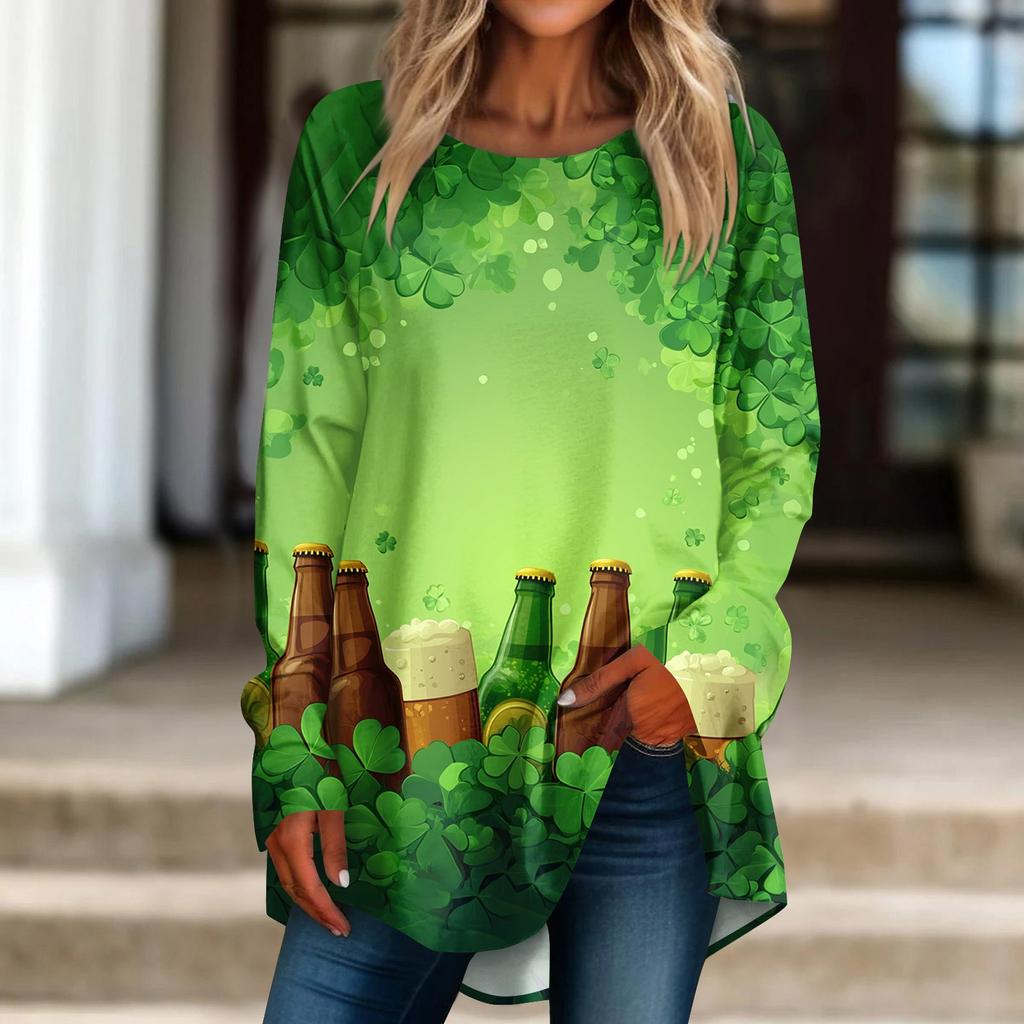 Женская свободная футболка с круглым вырезом и длинными рукавами, топ-пуловер с длинными рукавами