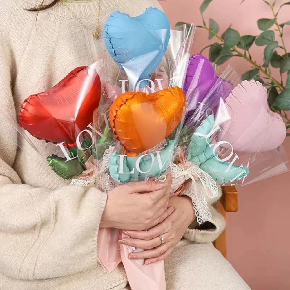 5/10Pcs Flower Shape Love Heart Balloons Aluminum Foil Balloon Bouquet  Mother's Day