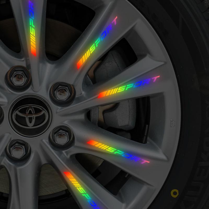 4 шт. универсальные светоотражающие наклейки на обода, декоративные полосы для обеспечения безопасности автомобиля в ночное время, светоотражающие наклейки со спортивным логотипом.