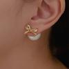 Primaute Ribbon Pearl Ball Earring