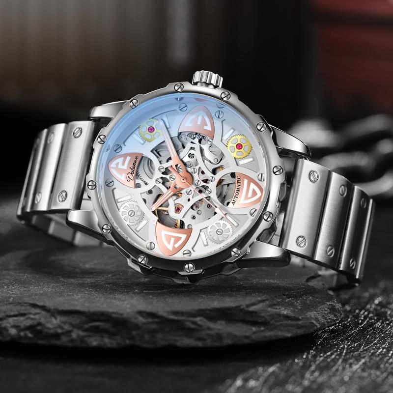 Автоматические механические часы мужские роскошные брендовые часы из нержавеющей стали скелетон мужские светящиеся часы Relogios Masculinos