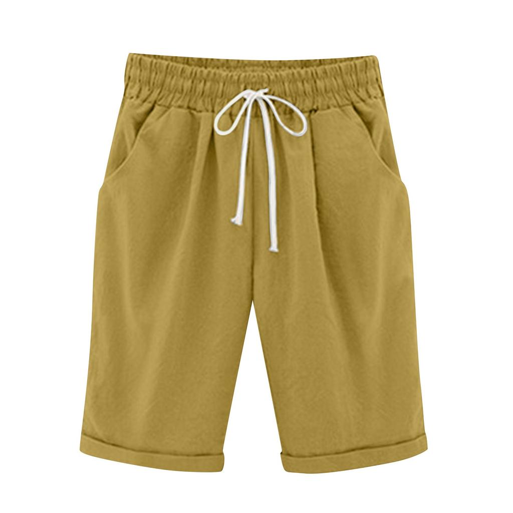 Женская мода, новые летние однотонные тонкие свободные брюки со средней талией, повседневные брюки с пятью точками