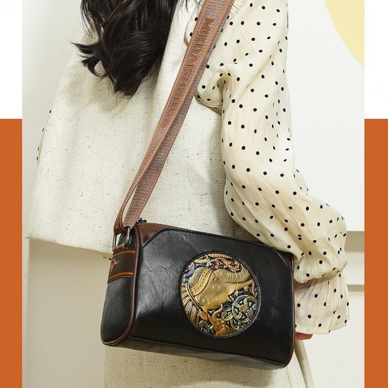 Retro Vintage Style Balck Brown Leather Crossbody Shoulder Bags For Women Casual Shopping Small Bag With Multi-Pockets