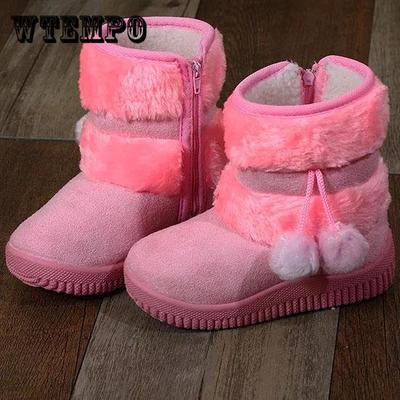 Зимние сапоги для девочек, детские теплые ботинки на толстой подошве, толстые зимние милые ботинки, нескользящие зимние туфли принцессы для девочек