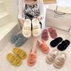 Fashion NEW Design Women Winter House Furry Slippers Women Cross Fluffy Fur Home Slides Flat Indoor Floor Shoes Ladies 2024