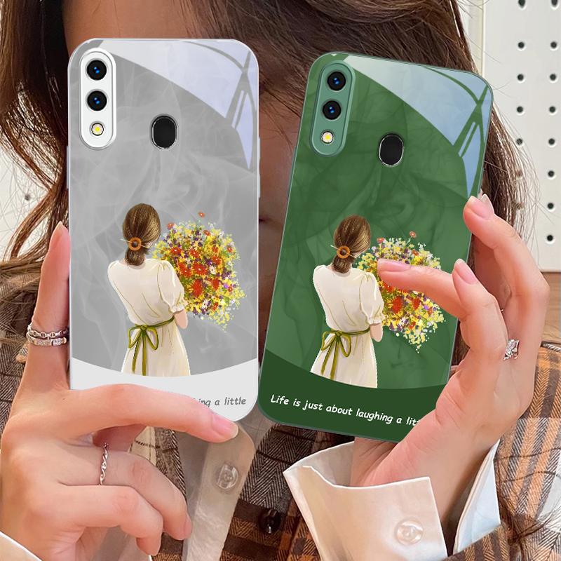 Девушка с цветами Для Samsung A73 72 71 A70 56 55 54 A53 52 51 50 42 A35 A34 33 32 31 26 25 24 23 22 30 стеклянный чехол для телефона