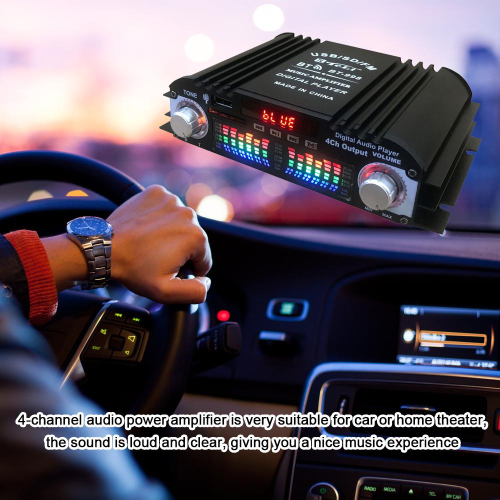 Car BT5.0 Audio Power Amplifier 4 Channel Home Theater Stereo Receiver 12 V with FM Radio