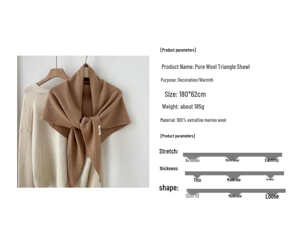 100% Pure Wool Women's Triangle Shawl: Knitted Scarf, Solid Color, High-End and Versatile Neck Warmer