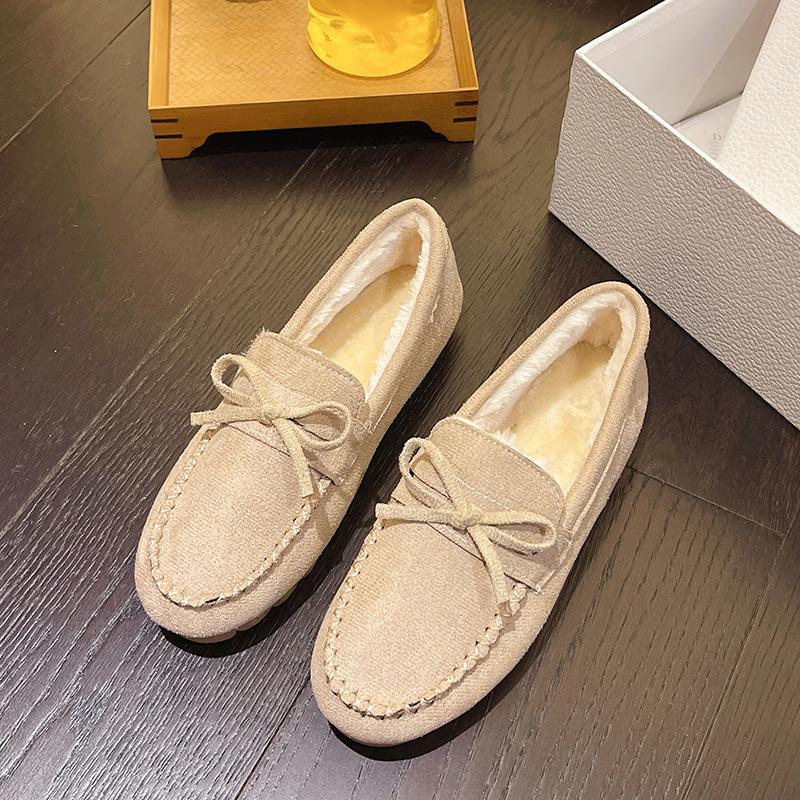 Fashion Fashion Womens Flat Shoes Bow Womens Cotton Shoe Plush Warm Casual Shoes Winter Slip on Women Shoes Shallow Zapatillas De Mujer
