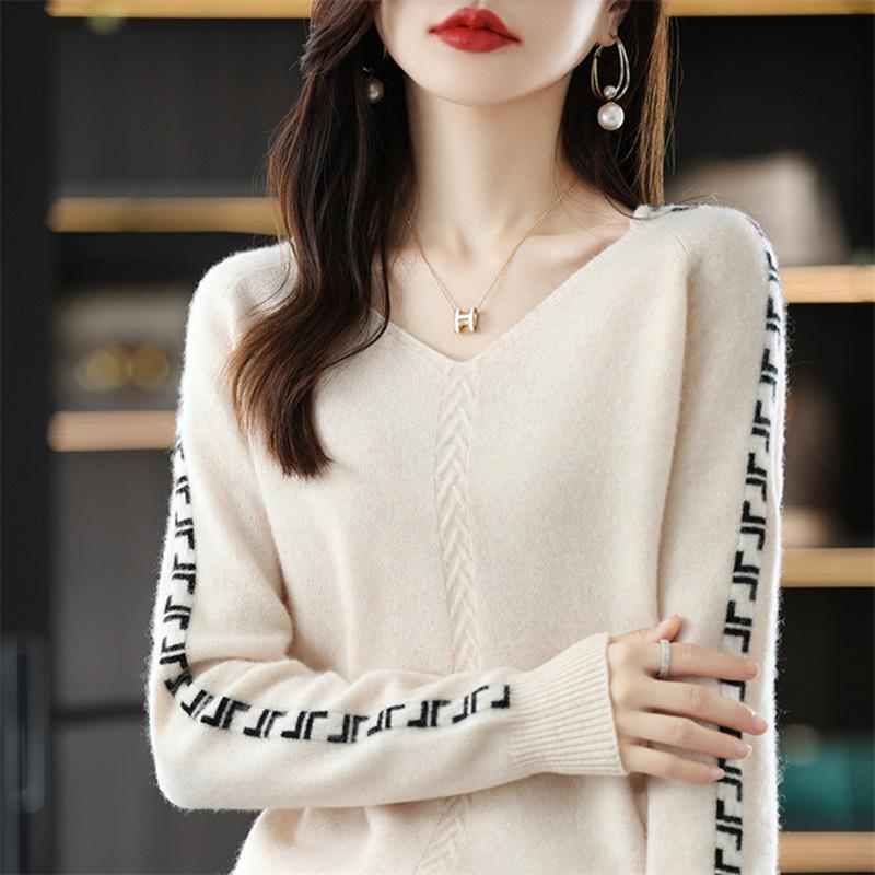 VEZFAA Женские модные повседневные свитера с длинным рукавом и V-образным вырезом на осень-зиму