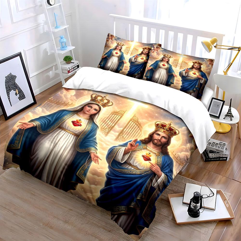 King and Queen in Holy Light Print Bedding Set 1 Duvet Cover 2 Pillowcases for Adult and Children Luxury Gift Full Size