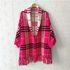 Autumn and Winter Swearer Shawl Dual Purpose Checkered Knitted Sleeve Coat for Women Thickened Tassel Bat Sleeve Cloak