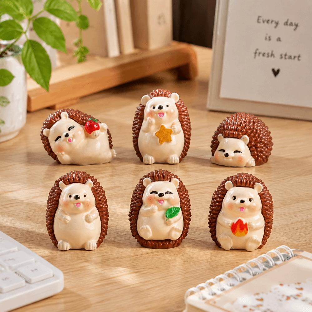 6 pcs Creative Hedgehog Figurines Resin Mini Hedgehog Sculpture Car Interior Decor