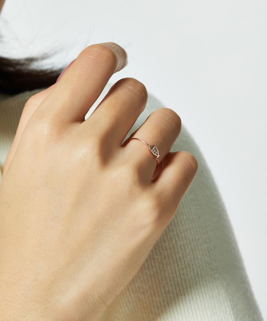 Helene Jewelry 14K Дави Кубический Рыба Мисс Кольцо Кольцо с Золотой Нитью (Тип А)