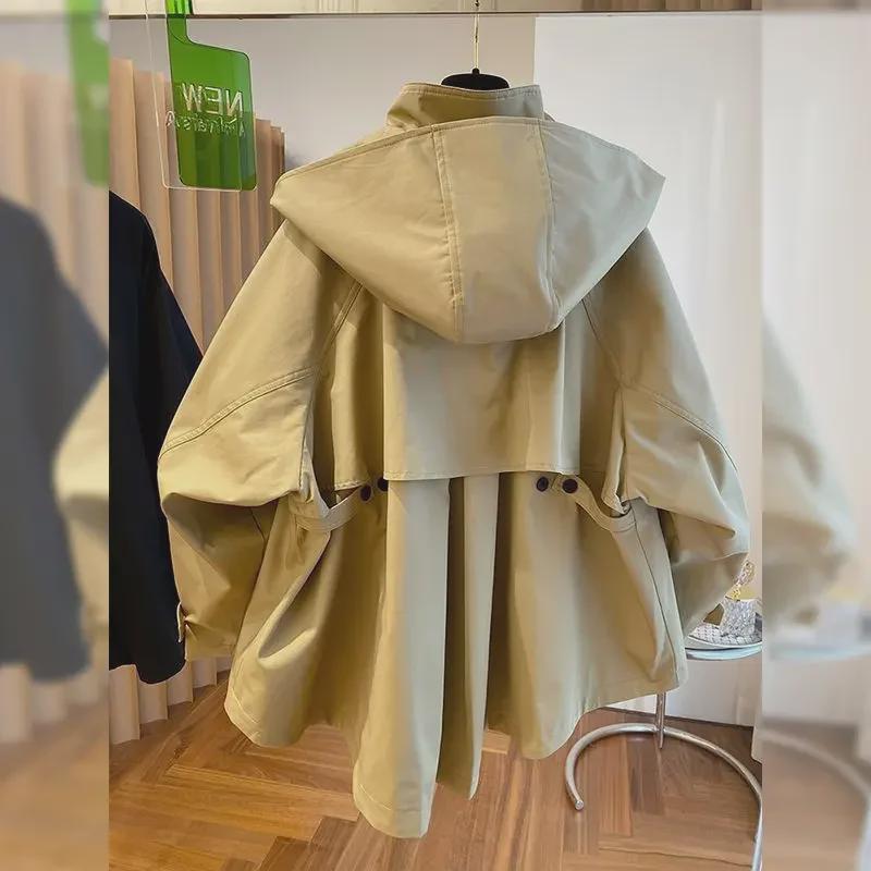 "2024 Women's Oversized British-Style Hooded Windbreaker Cloak for Spring and Autumn"