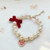Elegant Pearl Pet Collar Velvet Bow Heart Pendant Adjustable Decorative Necklace For Kitten Small Cats Small Dogs Photo Costume