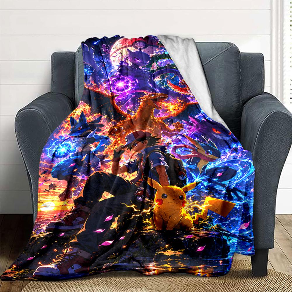 Pocket Monster Print Flannel Blanket High Quality Warm Comfortable Cover for All Seasons Perfect for Gifts Home Decor
