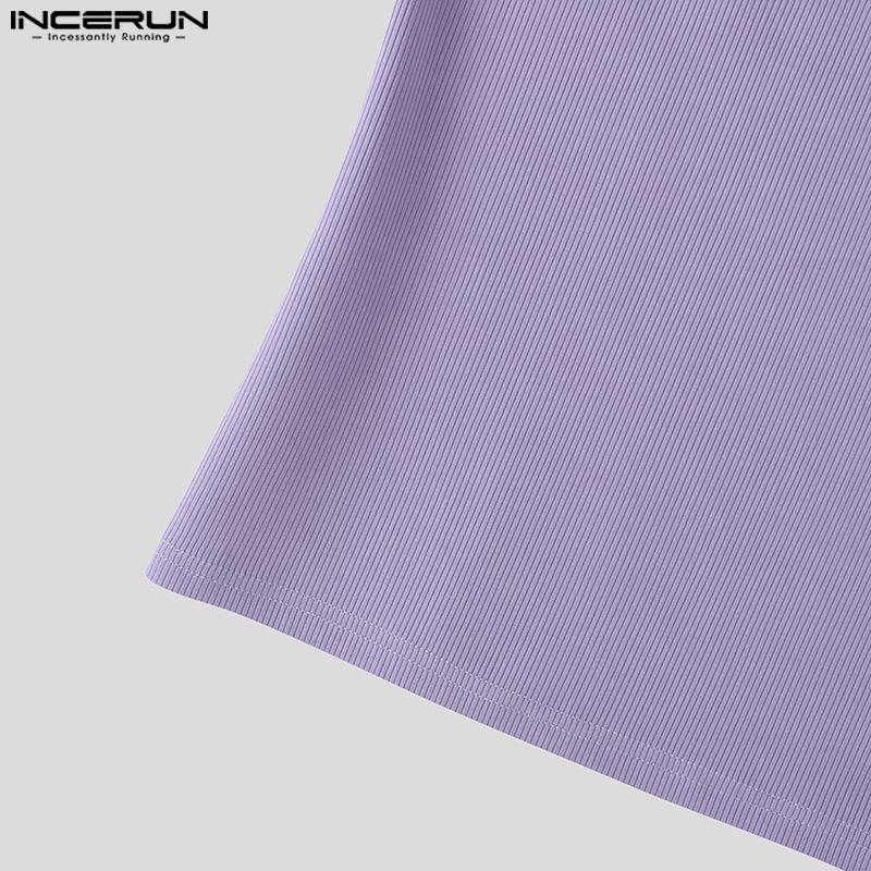 Incerun Neck Round Men Sleeveless Zipup Casual Rib Striped Tank Tops