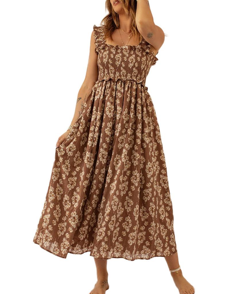 Azura Exchange Платье макси с оборками на бретелях и сборчатым цветочным узором