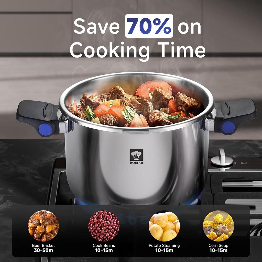 8QT Stainless Steel Pressure Cooker, Olla De Presion, Cooking Pressure Cooker, Compatible with Induction and Gas Stovetops, Dishwasher Safe