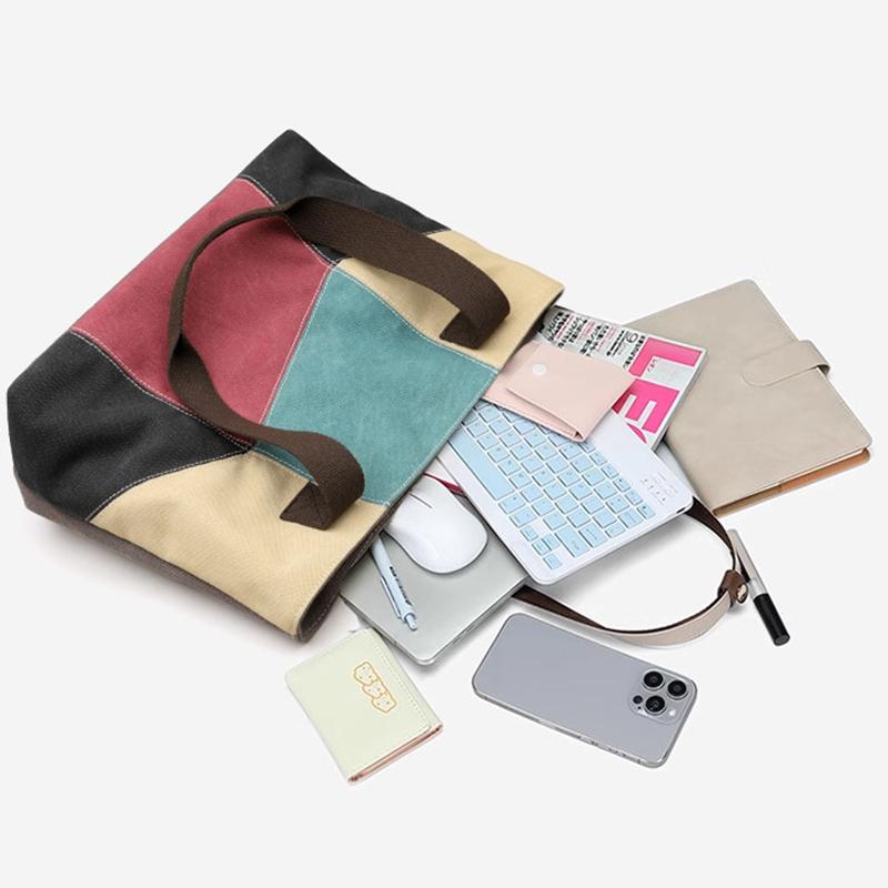 Новая женская сумка через плечо из сращенного холста, вместительная, портативная сумка-мессенджер, повседневная сумка в этническом стиле, контрастного цвета