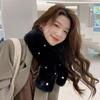 Women Plush Scarf Solid Color Imitation Pearls Embellished Scarf Thickened Warm Cross Scarf Winter Neckwear