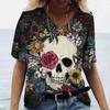 2022 New Women's T-shirts Skull Print Women's Short-sleeved Tops V-neck Pullover Streetwear Oversized T-shirts Summer Clothing