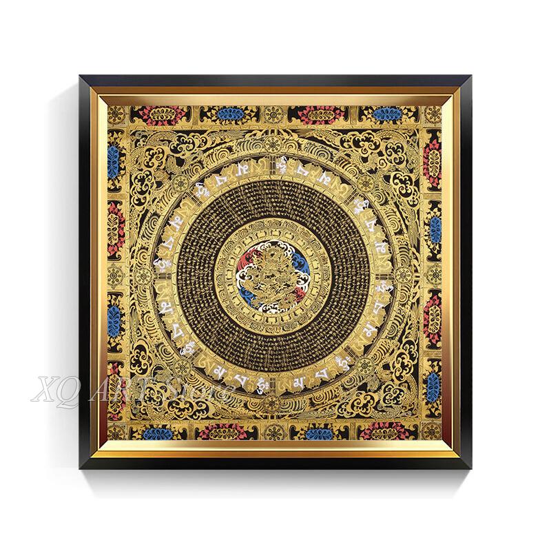 Мандала Храм Тибетская Танка Подвесная Картина Гостиная Декоративная Картина на Холсте Сердце Сутра Шесть Слов Мантра Безрамное