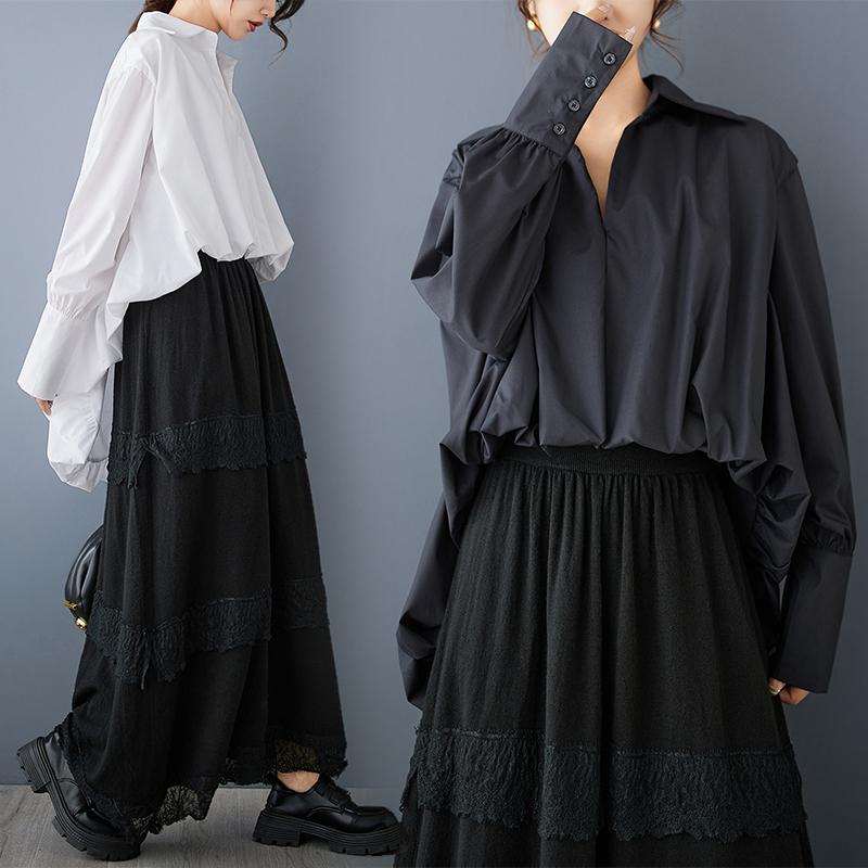 Dimanaf 2025 Большие размеры Новые весенние блузки рубашки женские с длинным рукавом Базовые модные топы футболки свободные однотонные футболки