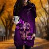 New In Autumn Skull Lightning Print Plus Size Dress Women O'neck Long Sleeves Casual Pocket Dresses