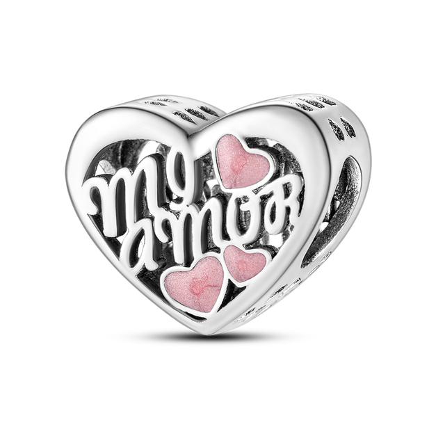 Heart Shape 925 Silver Family Lover Affection Pendant Charm Beads Fit Woman's Cute Bracelet DIY Jewelry For Women
