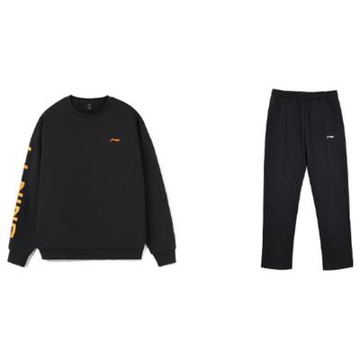 Li Ning Теплый флисовый свитер с круглым вырезом и логотипом, толстовка и трикотажные длинные брюки, повседневный спортивный комплект для мужчин, толстовка, брюки AWDSD23-3+AKLTC41-1