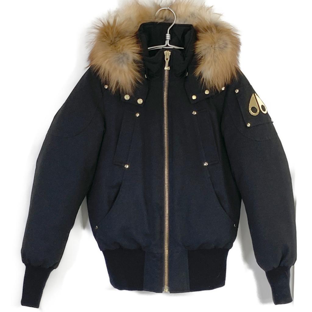 Moose Knuckles Черная куртка LITTLE RAPIDS BOMBER с капюшоном из меха, пуховик, куртка, размер S, черная, б/у