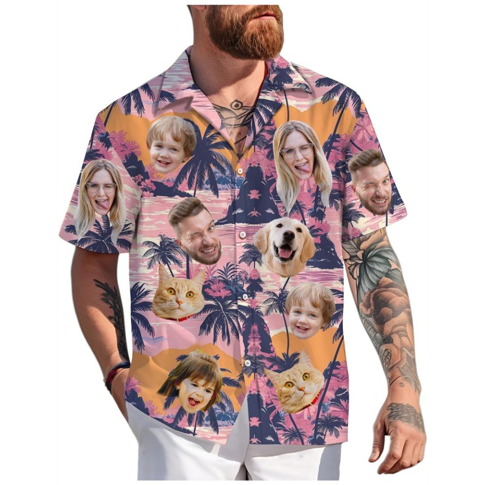 Custom Adult Kid Pet Face Hawaiian Shirts Summer Fashion Short Sleeve Personalized 3D Printed Shirt Loose Breathable DIY Blouses