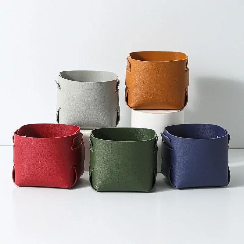 Скандинавский макияж кожаный органайзер для хранения ручек настольный органайзер для мелочей складное ведро для мелочей для пульта дистанционного управления коробка для хранения