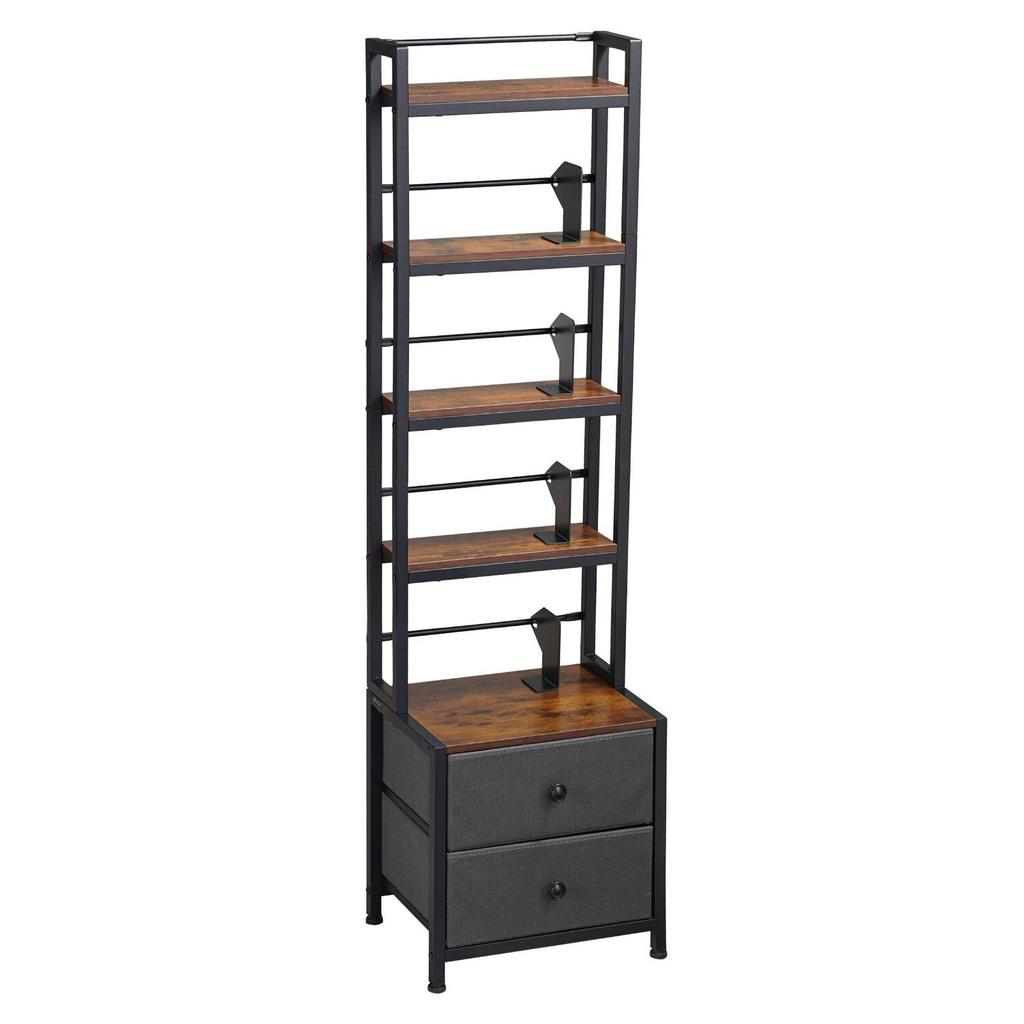 Media Storage Cabinet, 4-Shelf DVD Shelf Organizer with Drawers, 40 x 30 x 143.5 cm Multimedia Storage Organizer for CDs, DVDs, Books and Games, CD