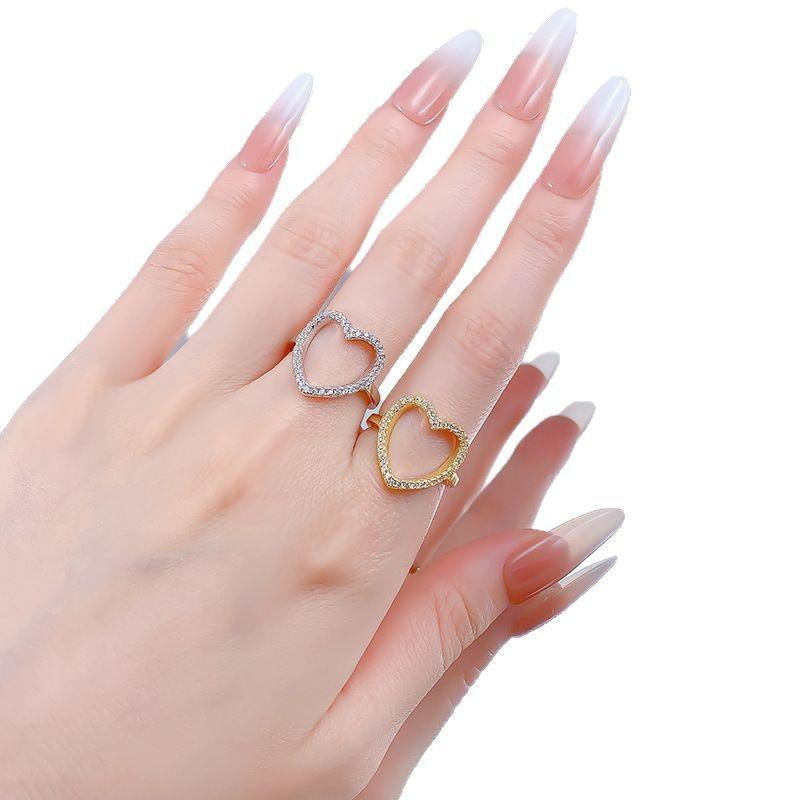 New S925 Silver Yellow Hollow Heart Ring Set with Love, Small and Elegant, Women's Niche Wedding Jewelry