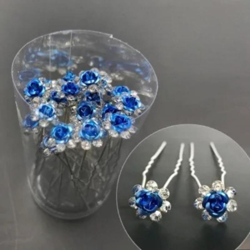 20pcs/set Women U-shaped Hair Fork Pin Crystal Rose Flower Hairclips Rhinestone Hair Stick Wedding Bridal Jewelry Headwear Gift