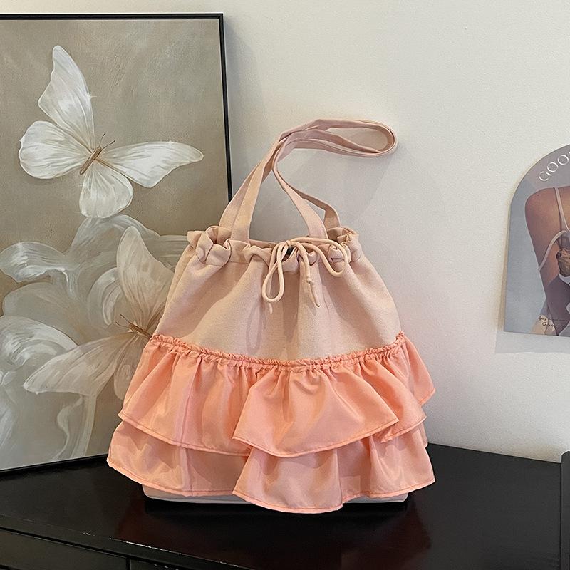 Модная сумка большой вместимости женская новая повседневная универсальная холщовая сумка нишевая плиссированная на плечо сумка-тоут