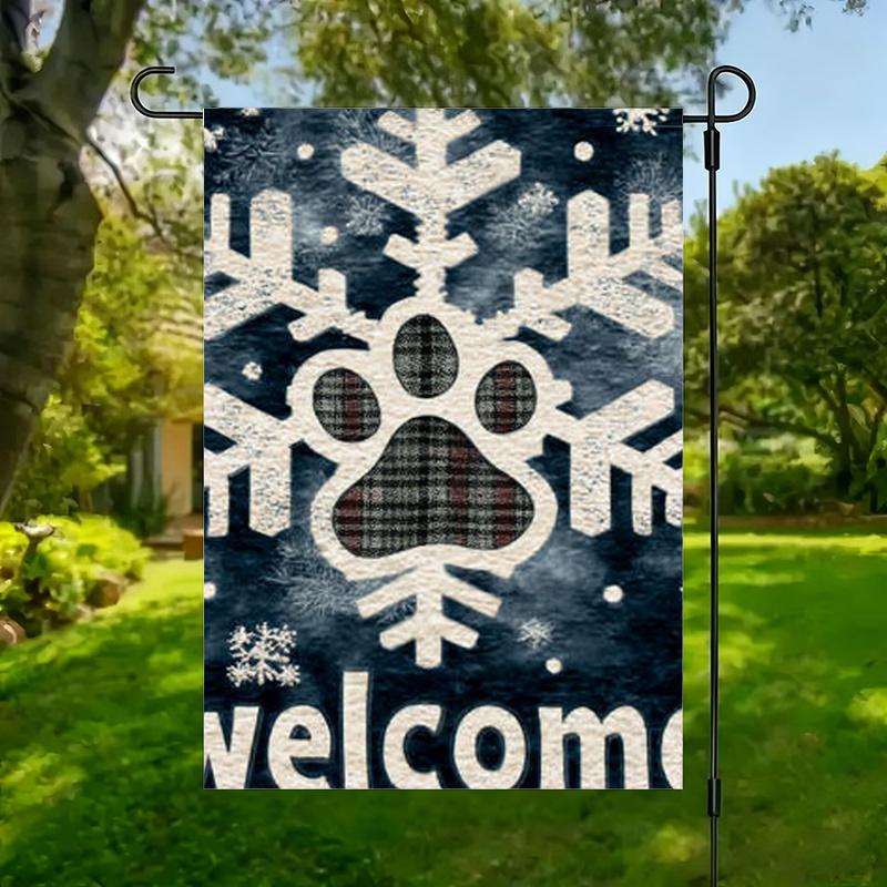 2D Flat, 1pc Snowflake and "welcome" Pattern Garden Flag, Seasonal Decorative Flag, 2D Flat Flagpole Not Included, 2D Flat