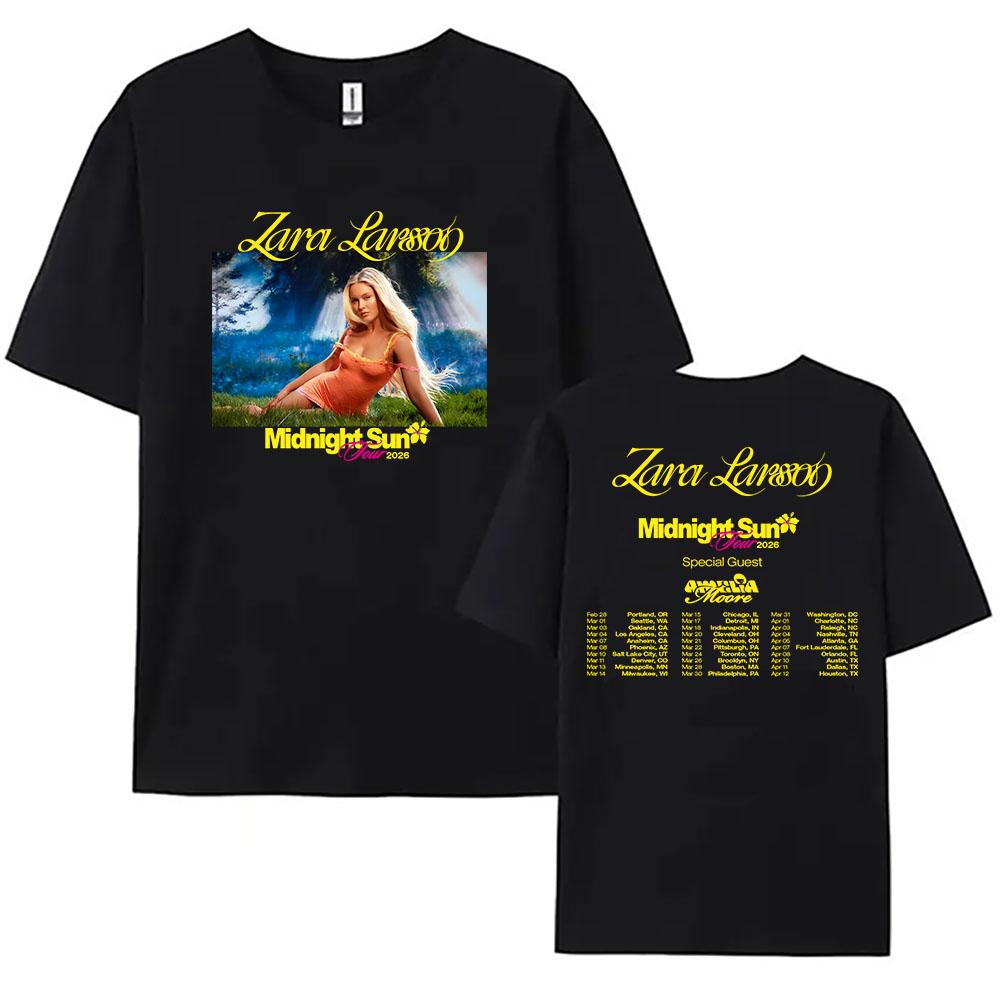 Футболка Zara Larsson Midnight Sun Tour 2026 с коротким рукавом, унисекс, летняя, из хлопка, повседневная, с принтом, для женщин/мужчин